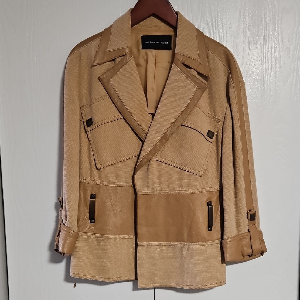 MUGLER GIACCA Tan Double-Breasted Jacket Size US 6